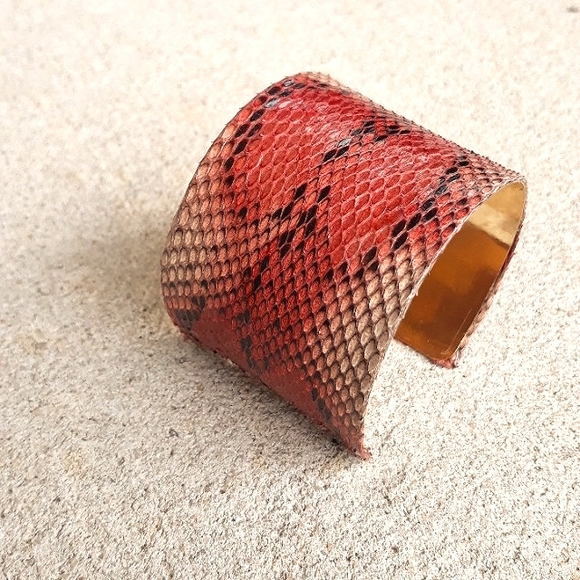 Pink/Hand Painted /Python Snakeskin Cuff Bracelet/Exotic/ Handcrafted - Picture 13 of 13